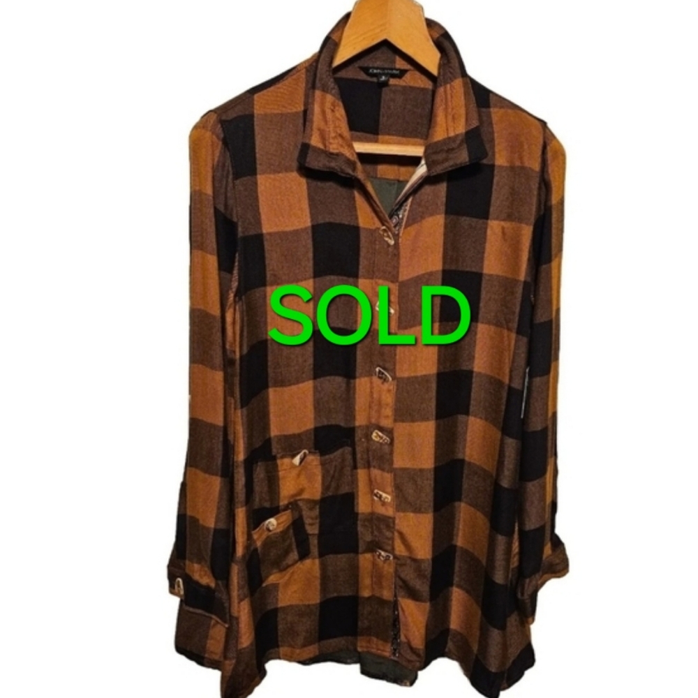 John Mark Mixed Plaid & Floral Back Print Tunic Shirt Retails $119 NWT Sz Small